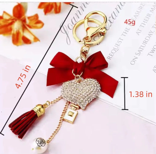 Dazzled Heart w/Bow Keychain/Charm (Pink)
