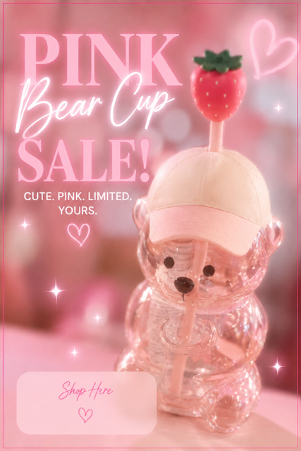 Pink Teddy Bear Glass Cup (Pre-Sale)