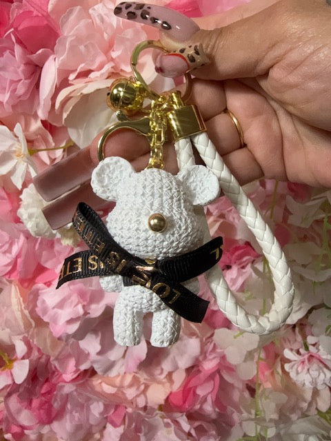 Teddy Bear Keychain/Charm (White/Gold)