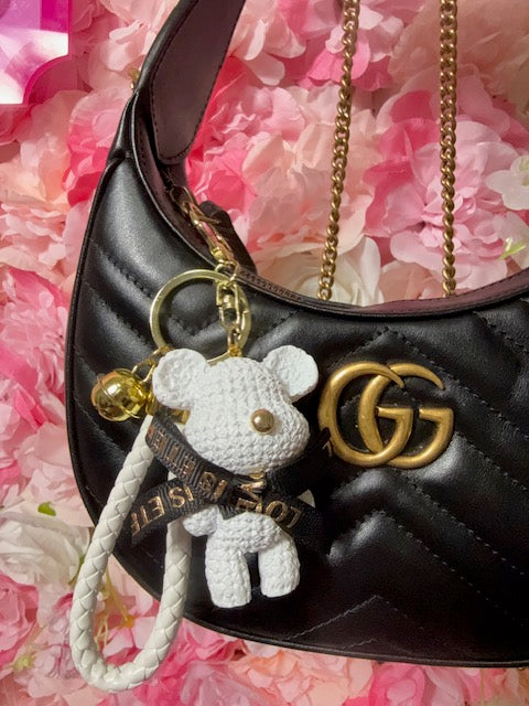Teddy Bear Keychain/Charm (White/Gold)