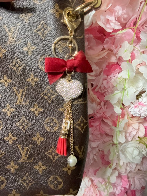 Dazzled Heart w/Bow Keychain/Charm (Red)