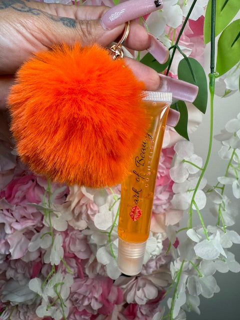 Lip Oil Pom-Pom Keychain Charm (Mango Orange)