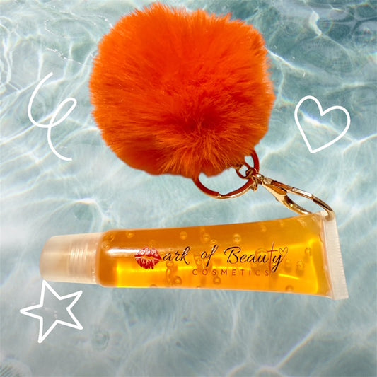 Lip Oil Pom-Pom Keychain Charm (Mango Orange)