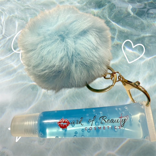 Lip Oil Pom-Pom Keychain Charm (Mint Blue)