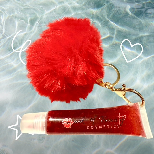 Lip Oil Pom-Pom Keychain Charm (Cherry)